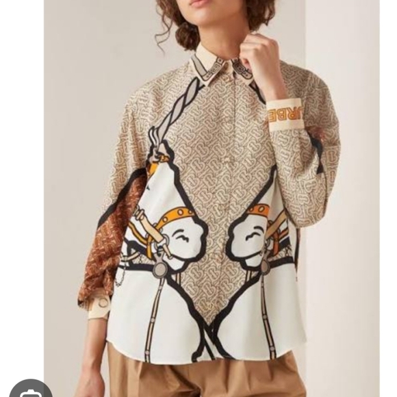 Burberry Multicolor Silk Blouse with Horse Print